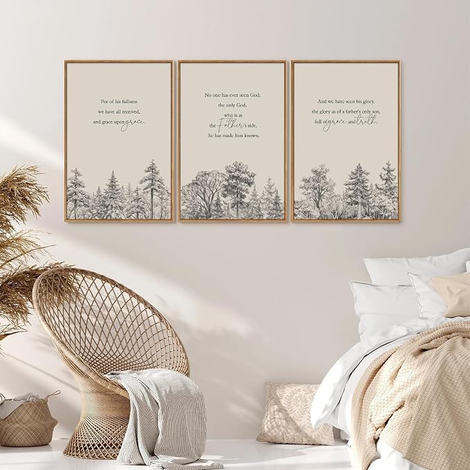KYLESONLIE Large Christian Bible Verse Framed Canvas Wall Art, Inspirational Jesus Scripture Posters Wall Decor, Nature Forest Zen Art Paintings for Living Room Bedroom Dining Room Church 16"x24"x3