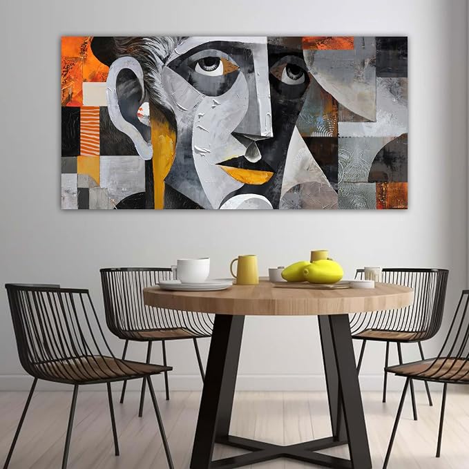 YDYSUNE Large Abstract Wall Art - Cubism Geometric Male Portrait Canvas Picture Modern Painting & Grey Artwork Ready to Hang Wall Decor for Living Room, Office 24×48INCHS