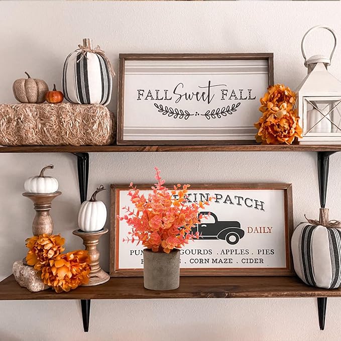 Coferset 2 Pack Fall Small Fake Plants Eucalyptus Potted Artificial Plants Fall Decorations for Home Shelf Office Bathroom Desk Farmhouse Room Coffee Table Decor Fall Decor (Fall Orange)