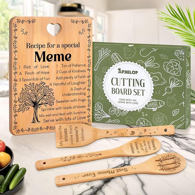 Meme Gifts - "Recipe for a Special Meme" Meme Gifts for Grandma Cutting Board Set, Bamboo-Made Engraved Utensil Set Gifts for Meme Cutting Board, Mothers Day Gifts for Meme.