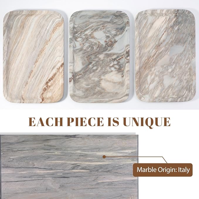 Koville Marble Tray, 12"x8" Marble Vanity Tray for Countertop Bathroom Kitchen Dresser, Decorative Catchall Trays for Perfume Jewelry, Rectangular Stone Serving Tray(Palissandro Blue