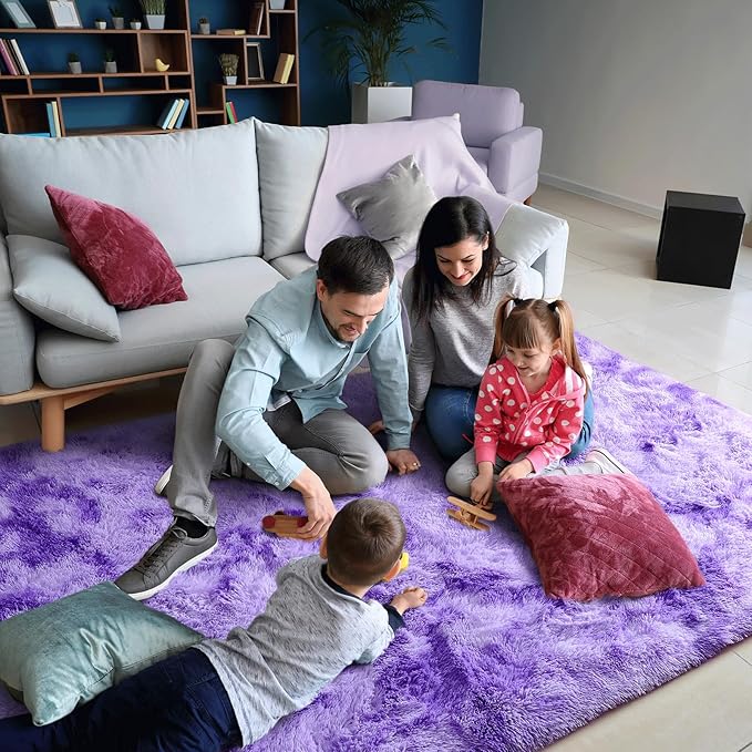 AROGAN Soft Rainbow Area Rugs for Girls Room 2x6 Feet, Fluffy Girls Bedroom Rugs, Princess Rug, Cute Colorful Carpet for Kids Teens Nursery Toddler （Purple）