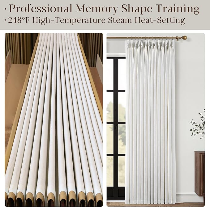 100 Inch Extra Wide Pinch Pleated Linen Curtains 84 Inch Length for Living Room Bedroom Natural Cream Beige Privacy Drapes Light Filtering for Patio Sliding Door 84 Inches Long Hooks Clips Rings