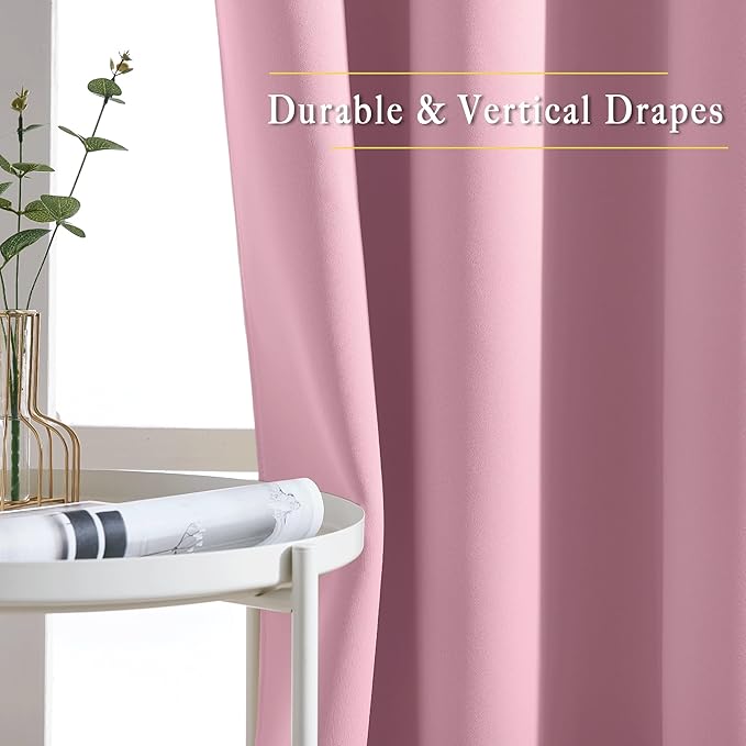 NICETOWN Crystal Pink Blackout Living Room Curtains 110 inches Long, Grommet Thermal Window Treatments Room Divider Blinds Sound Reducing for Living Room, W66 x L110, 2 Pieces