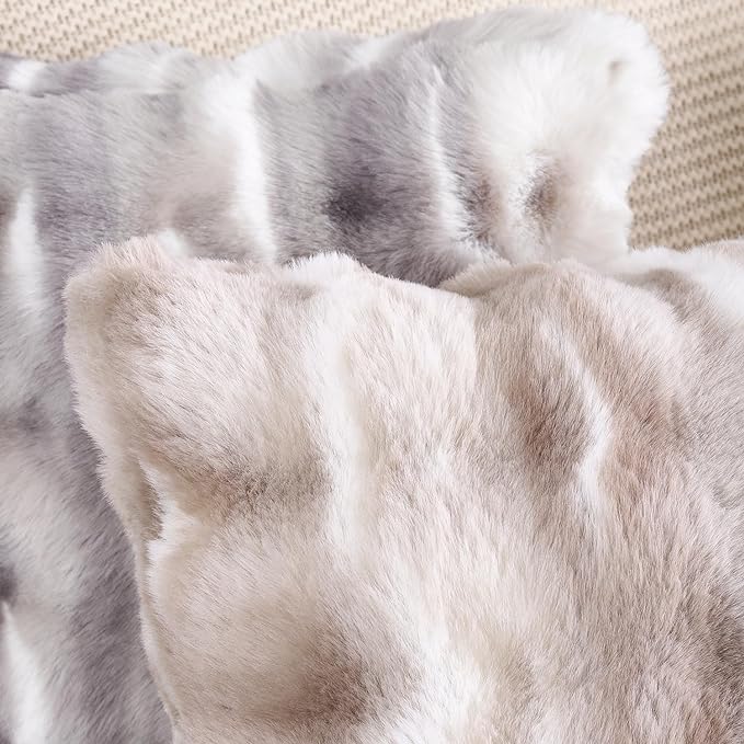 MADIZZ Pack of 2 Thick Plush Faux Wool Throw Pillow Covers Soft Boho Throw Pillows Luxurious Cushion Covers for Couch Sofa Bedroom Living Room Home Decor 12x20 Inch White Taupe