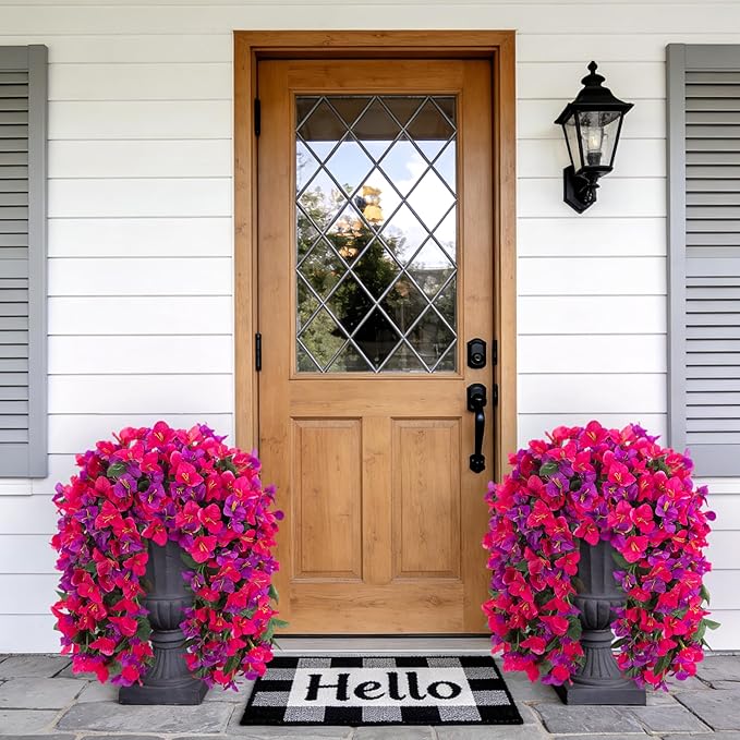 Fake Bougainvillea Artificial Flowers for Outdoors Decoration 2 pcs Faux Hanging Flowers Plants for Outdoor Planters UV Resistant Silk Bougainvillea Vines for Front Door Porch Urn Patio Garden