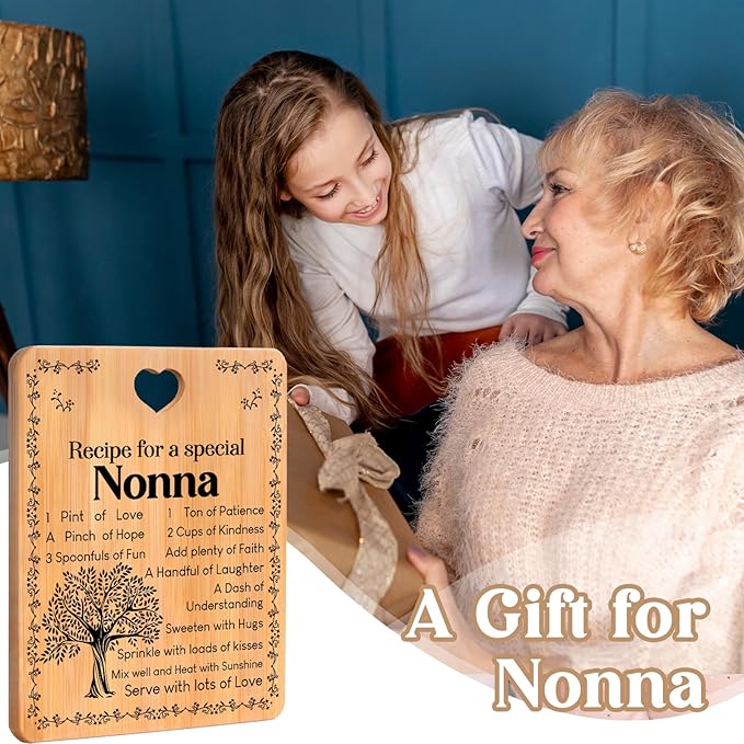Nonna Gifts - "Recipe for a Special Nonna" Gifts for Nonna Cutting Board Set, Bamboo-Made Engraved Utensil Set Nonna Gifts for Grandma Cutting Board, Mothers Day Gifts for Nonna.