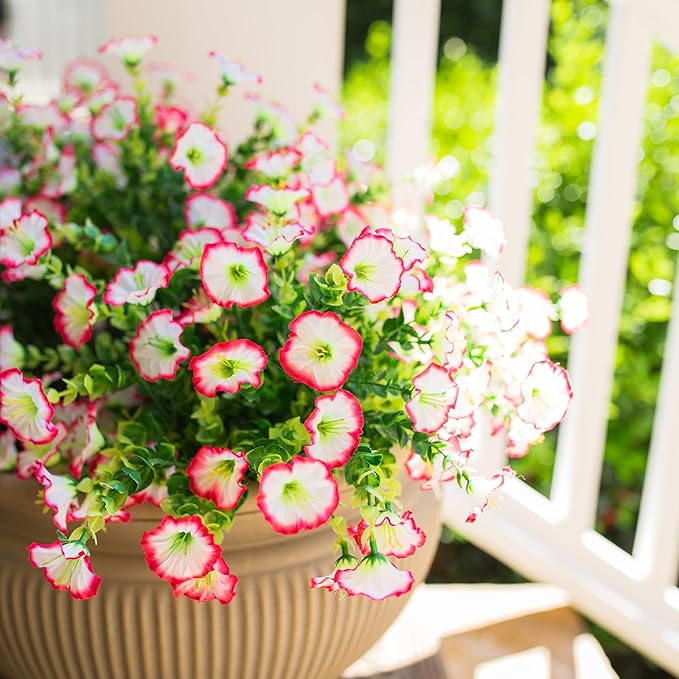 HyeFlora Artificial Faux Outdoor Flowers Plants for Spring Summer Decoration, 12 Bundles Silk Outside Morning Glory UV Resistant Realistic Fake Flowers for Planter Front Door Patio Yard Window Porch