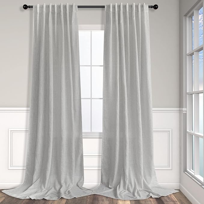 Pitalk Light Grey Curtains 90 Inches Long for Living Room 2 Panels Back Tab Loop Pocket Light Filtering Draperies Soft Linen Semi Sheer Gray Curtains for Bedroom Modern Farmhouse Decor 52x90 Length