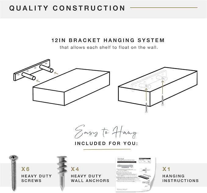 MCS Natural Woodgrain Floating Shelves, 12 Inch x 8 Inch, Set of 2, 12 x 8