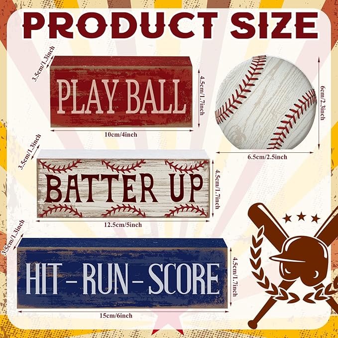 Yuntau 4 Pcs Baseball Decorations Sports Wooden Sign Baseball Centerpieces for Tables Tiered Tray Decor Decorative Mini Faux Book Stack Block for Bedroom Boys Room Party Coffee Mantel Shelf