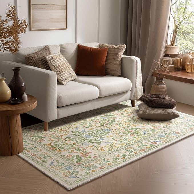 4x6 Washable Area Rugs for Entryway: Small Living Room Rug Stain Resistant Non Slip Low Pile Soft Faux Wool Throw Rugs for Bedroom Kitchen Bathroom Laundry Room Dorm Office Front Door Entry Indoor
