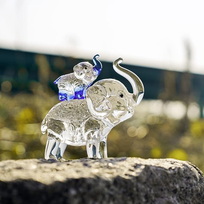 Crystal Elephant Figurines Collectible Glass Elephants Figurine Decor for Home Office Tabletop Mother's Birthday Housewarming Gifts for Women (Mom and Son)