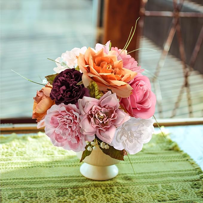 Artificial Flowers Combo Box, 34PCS Fake Flowers, Silk Flower Mix with Wire Stem, DIY Wedding Bridal Bouquet for Arrangement, Shower Party Home Décor, Soft Blush & Apricot Mix