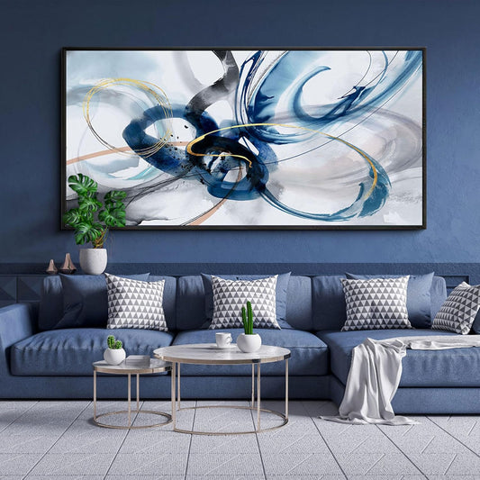 KLAKLA Large Wall Art for Living Room - Abstract Wall Decor Framed Picture Artwork for Wall Decorative Paintings Blue and White Modern Office Bedroom Art