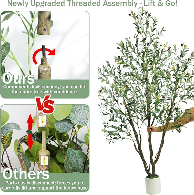 Caxchiling Large Artificial Olive Tree 6FT, Indoor Outdoor Faux Tree | Natural Trunk with Olive Fruits and Buds in White Planter for Home Office Living Room