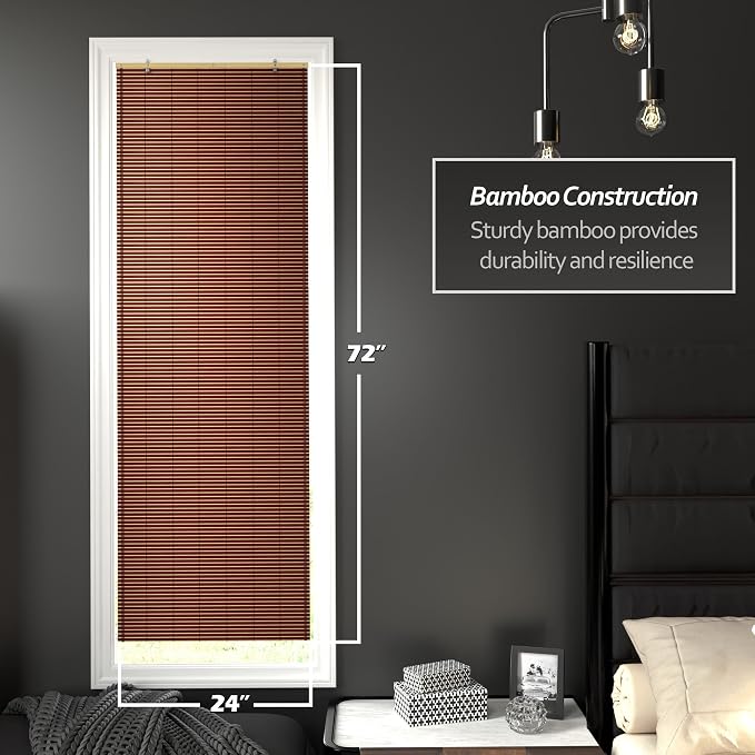 Red Lantern Bamboo Cordless Window Shade - Mahogany, 24" Wide