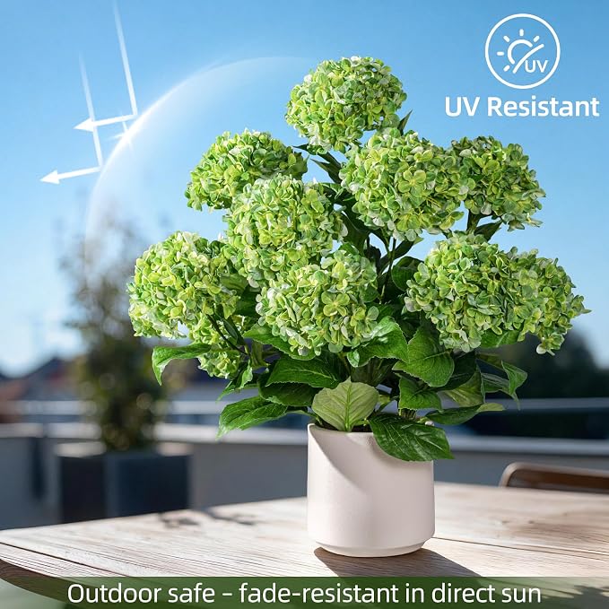 2 Pack Fake Flowers Trees UV Resistant Artificial Hydrangea Plants Indoor Outdoor Realistic Floor Plants Large Faux Plastic plantas in Pot for Home Porch Garden Office Porch Patio Front Bonsai Decor