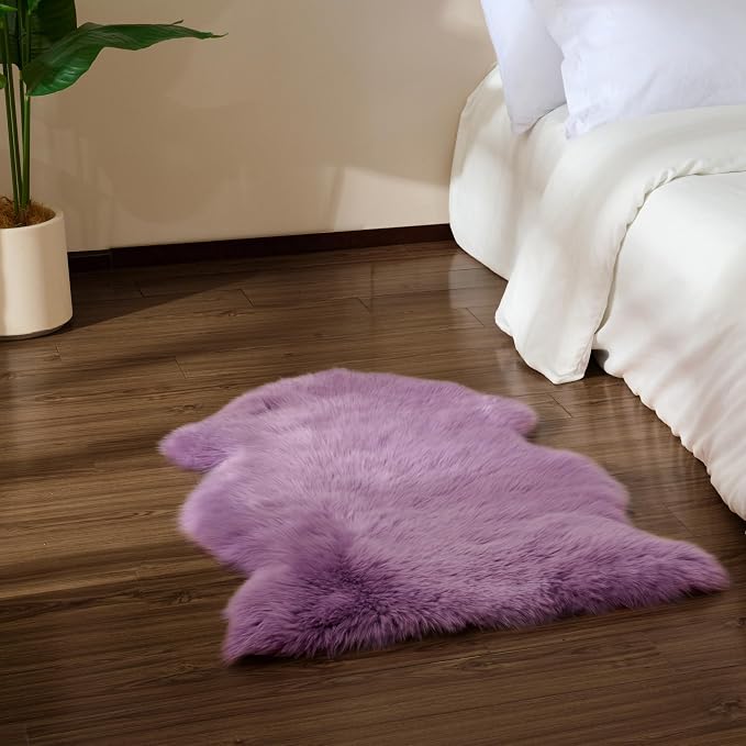 Premium Genuine Sheepskin Area Ruge - Real Wool Fur Shaggy Carpet | Fluffy Soft Natural Lambskin Rug Seat Chair Covers for Couch Sofa Bedroom Living Room(Violet,2×3 Feet Sheepskin)