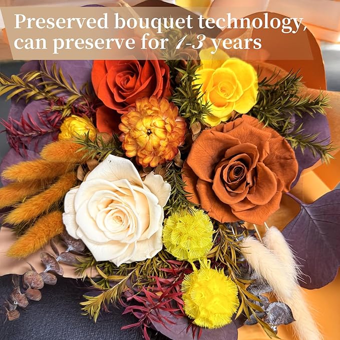 FNCHAI Flowers for Delivery, Vibrant Orange Preserved Flowers Bouquet with Greeting Card, Ideal for Birthday, Friend Gatherings, Corporate Events, Thanksgiving Surprises(Orange)