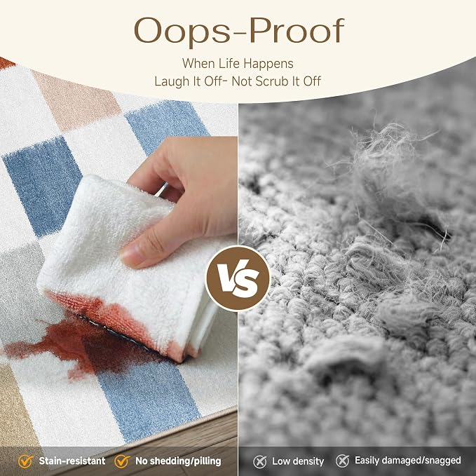 PureCozy Machine Washable 2x8 Runner Rug for Hallways Colorful Modern Soft Checkered Long Carpet Non-Slip Low Pile Indoor Accent Throw Rugs for Entrance Kitchen Bedroom Dining Laundry