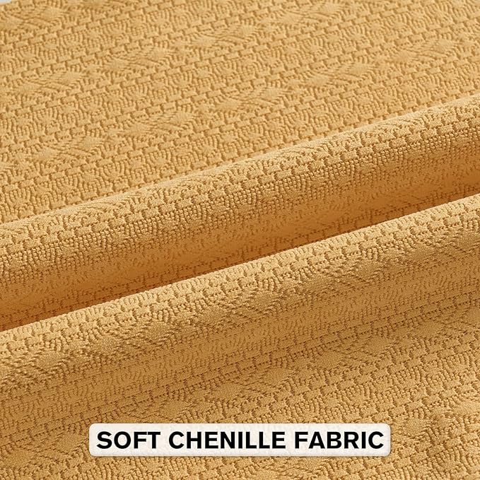 FUTEI Mustard Yellow Chenille Throw Pillow Covers 12x20 Inch Set of 2,Soft Striped & Diamond Textured Lumbar Pillow Cases,Modern Home Decor for Couch Living Room