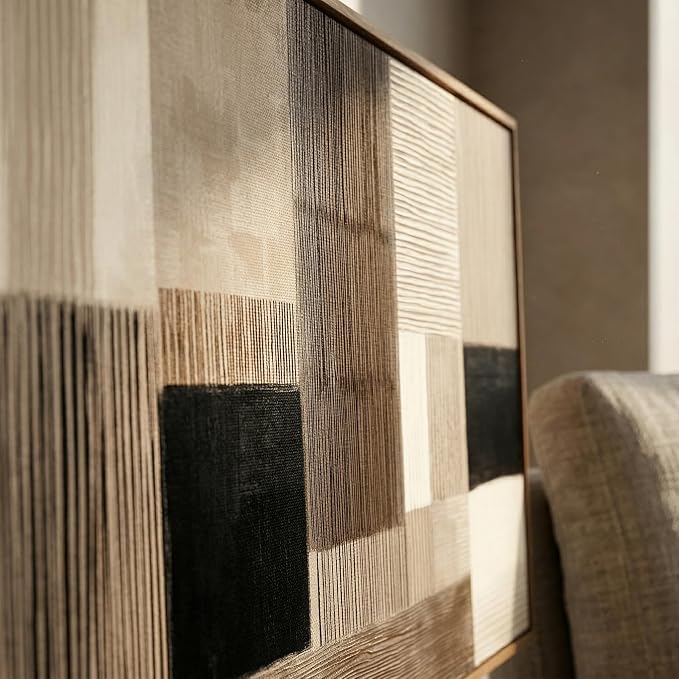 HUADAOART 24x48 Inch Neutral Abstract Wall Art - Framed Brown Black Geometric Canvas Wall Decor Modern Minimalist Line Art Painting for Living Room Bedroom Office Boho Mid-Century Aesthetic Artwork Ready to Hang