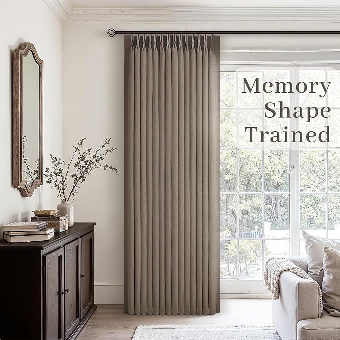 108 Inch Long Curtains Pinch Pleated Curtains for Living Room 2 Panels Extra Long Rustic Dark Thick Linen Textured Light Filtering Semi Sheer Pinch Pleat Window Curtain Drapes for Bedroom Dining Room