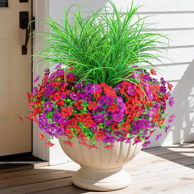 Artificial Flowers for Outdoors 14 Bundles UV Resistant Fake Flowers Daisy with Greenery Plants Faux Outdoor Flowers for Spring Summer Decoration Outdoor Faux Plants Home Window Porch Patio Yard