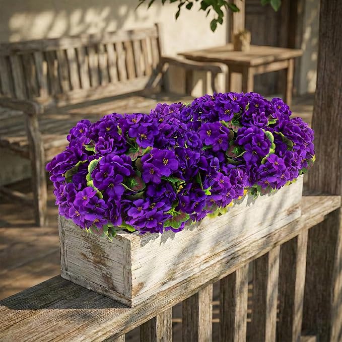 lovemoon Artificial Geranium Plant with Realistic Silk Flowers and Green Leaves，Faux Geranium Flowers for Indoor Outdoor Home Garden Office Decoration (16, Purple)