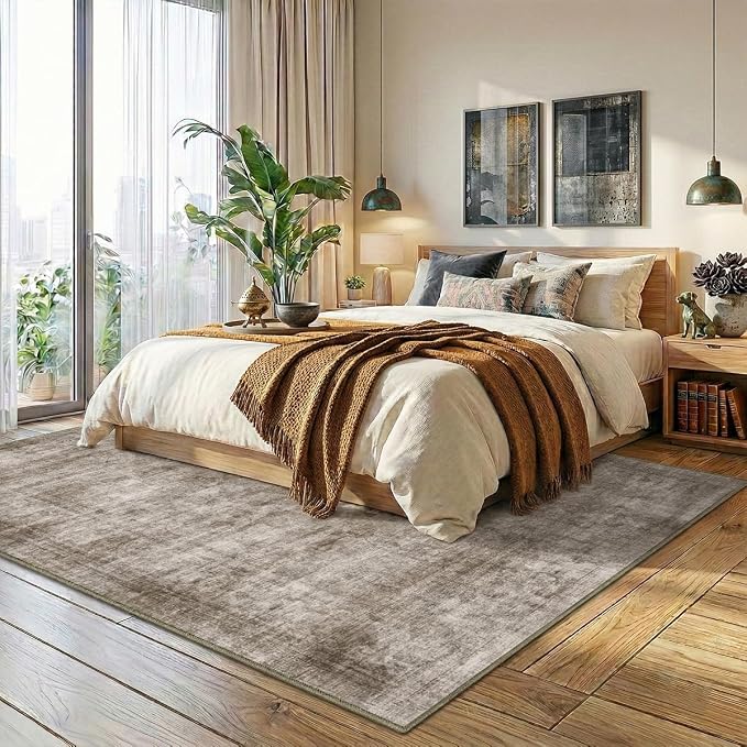 Homemate Washable Rug 10x12 Area Rugs - Vintage Faux Wool Rugs for Living Room Bedroom Dining Room - Non Slip Foldable Carpet Indoor Area Rug for Home Decor（10'x12', Brown