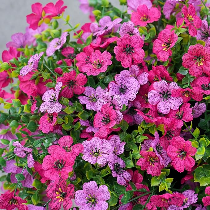 Fanfantoey 4Pcs Artificial Flowers for Outdoors, UV Resistant Fake Flowers, Realistic Artificial Hanging Flowers, Fake Plants Silk Daisy Vines for Spring Summer Outdoor Decor(Fuchsia,Hot Pink)