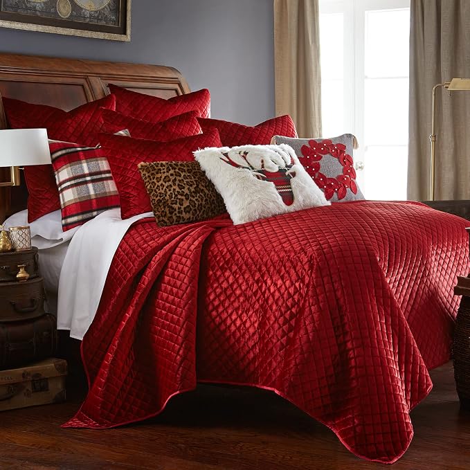 Levtex Home - Red Velvet - Euro Sham - Velvet- Red - (26x26in.), No Insert - Polyester