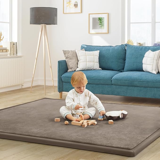 Baby Play Mat for Floor Nursery Rug Muscle Mat Area Rug Playroom Rug 79"x118" Playpen Mat Elastic Foam 1.3" Thick Crawling Mat for Babies,Toddlers, Infants, Kids,Camel