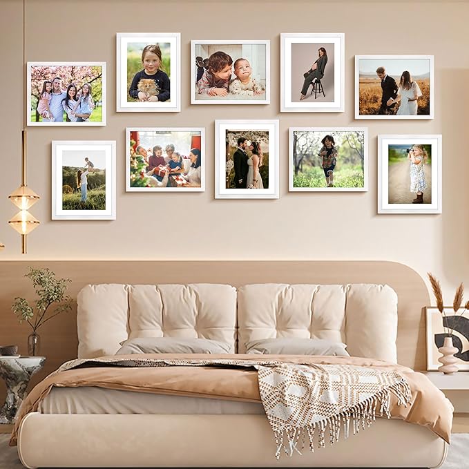 FIXSMITH 8x10 Picture Frame Set of 2, Photo Frame with HD Plexiglass, Display Pictures 5x7 with Mat or 8x10 Without Mat, White Picture Frames Collage for Tabletop or Wall Display (Pack of 2)