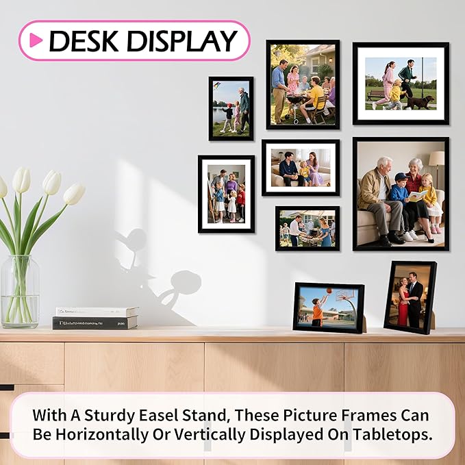 5x7 Picture Frames 2 Pack, Black Frames for Wall or Tabletop Display, Photo Frame Collage with HD Plexiglass for Home Office Wall Decor, Display Pictures 4x6 with Mat or 5x7 Without Mat
