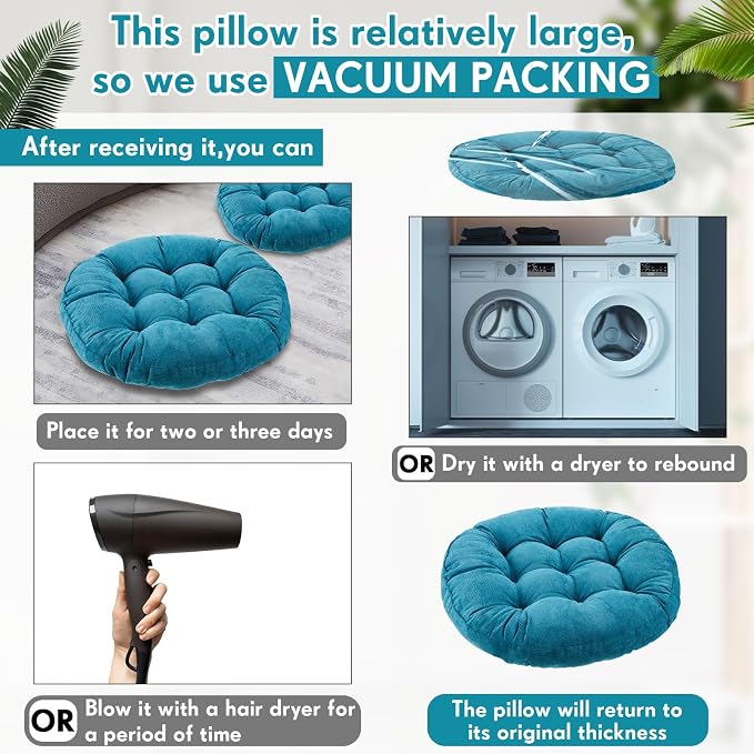 Jerify 2 Pcs Floor Pillow Cushions Large Round Square Large Meditation Floor Pillow for Classroom Adult Meditation Picnic Party Seating Learning Daycare School (Round,Aquamarine)
