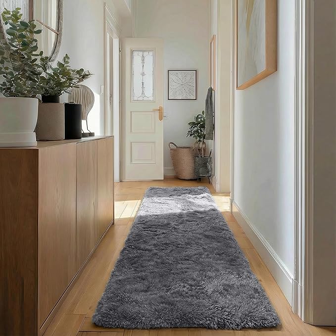 PAGISOFE Super Soft Runner Rugs for Hallway 2x6 Ft,Grey Fluffy Rug Home Decor Aesthetic, Fuzzy Plush Long Bedside Rugs for Room Decor Indoor Fluffy Shaggy Furry Throw Rug for Teen Dorm Nursery