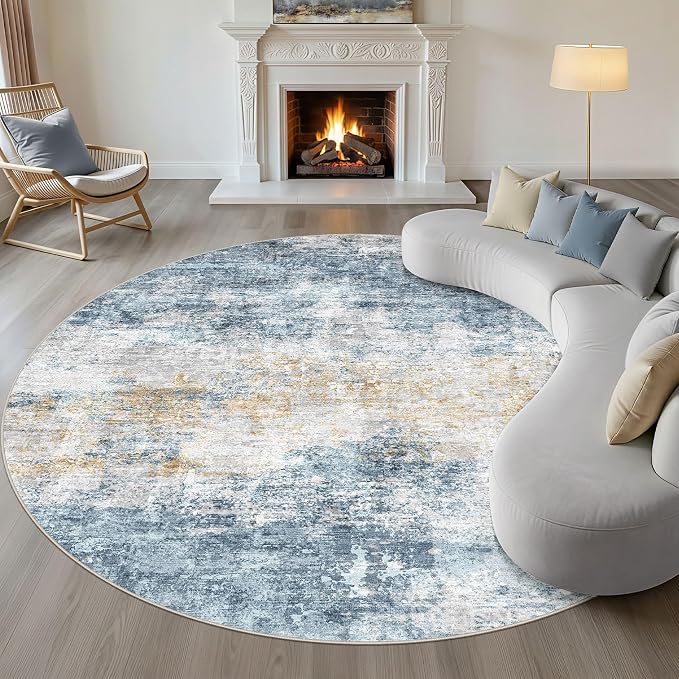 10ft Round Rug Living Room: 10x10 Washable Large Neutral Circle Area Rug Abstract Soft Modern Stain Resistant Indoor Floor Non-Slip Carpet for Bedroom Nursery Kids Office Playroom Dining Room