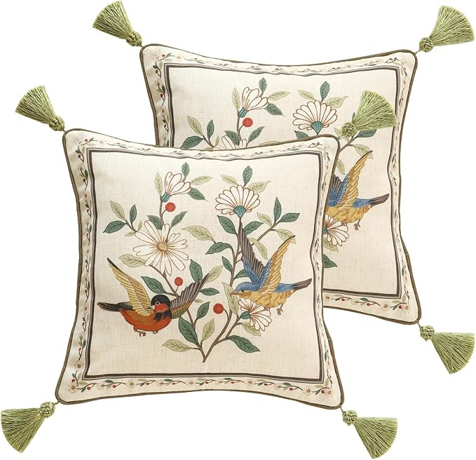 ISAENNE Designer Linen Square Throw Pillow Cover,Set of 2,18"x18"-Brune B | Vintage French Elegant Pillow Cover,Concealed Zipper Design,Floral Pattern,Sofa,Bedroom,Living Room,Lounge Chairs