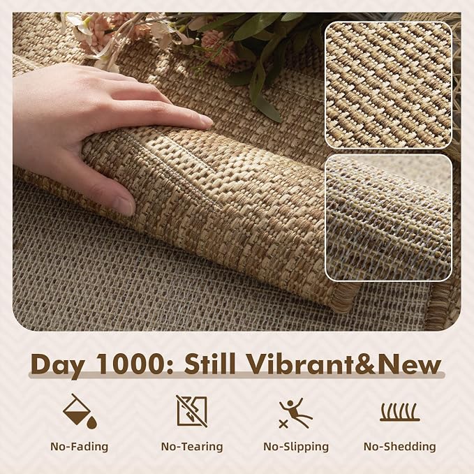 MontVoo-Outdoor Rug-Patio Rug 8x10 ft Polypropylene Indoor Outdoor Rugs Outdoor Carpet for Patio Deck Balcony Porch, Textured Weave, Durable for High Traffic, Fade-Resistant, Modern Neutral Brown