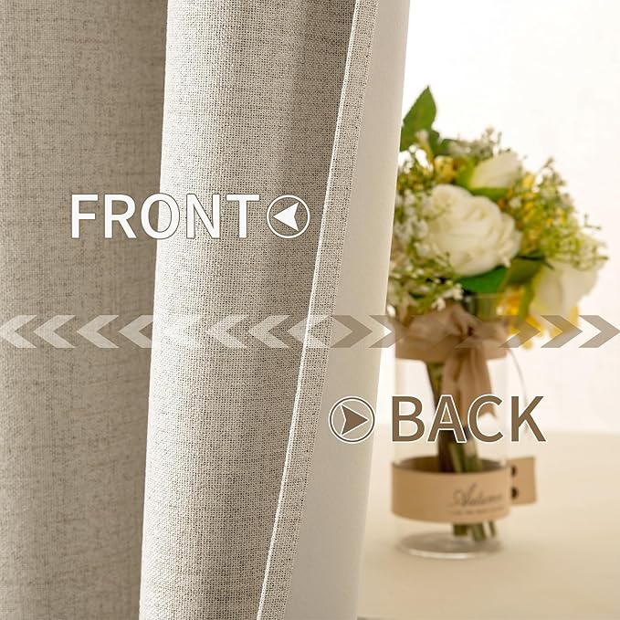 MIULEE Linen Curtains for Bedroom 100% Blackout Thermal Insulated Stone Grommet Room Darkening Curtains & Drapes Fall Decor for Living Room Nursery 52 x 45 Inch (2 Panels)