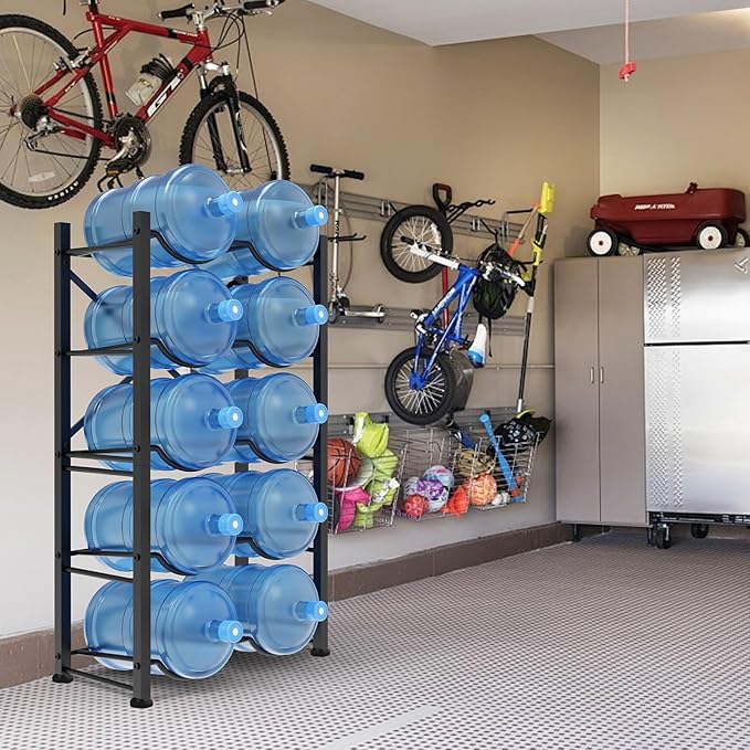 Semoprus 5 Gallon Water Bottle Holder for 10 Bottles, 5 Tiers Double Row Water Jug Holder, Detachable Heavy Duty Water Jug Stand, Water Jug Rack for Office, Kitchen, Garages, Restaurant, and Gym