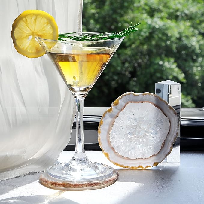 Natural Geode Agate Coaster for Drinks Set of 4 | Natural Stone Coasters 3.5-4", Decorative Gemstone Coasters for Coffee Table, Bar or Desk, Housewarming Gift for Friends