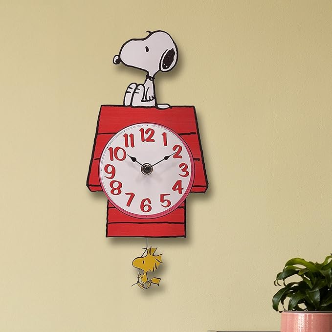 Mark Feldstein, Peanuts Snoopy's Dog House with Woodstock Pendulum Pal Wall Clock, 12 Inch