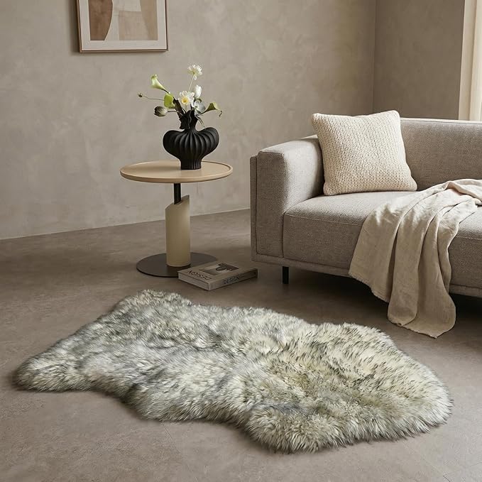 Genuine Sheepskin Rug New Zealand Fluffy Lambskin Rug, Natural Luxury Sheepskin Throw for Bedroom Living Room Children's Room - Premium Area Rug Chair Cover (2×3 Feet, Grey Tip)