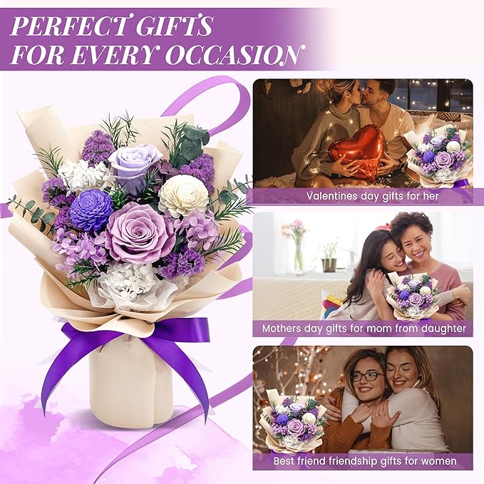 QOEAZY Flowers for Delivery, Preserved Flowers Bouquet with Gift Box, Rose Gifts for Women Mom Grandma