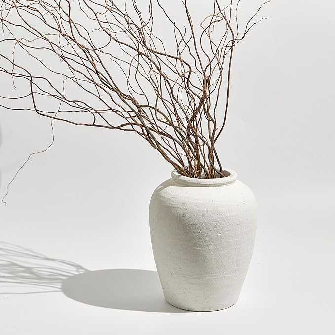 LB2 White Ceramic Large Vase, 11.8" Tall Zen Style, Terra Cotta Pitcher Vase, Distressed Farmhouse Decor, Pottery Decorative Flower for Home Decor (A - White 11.8")