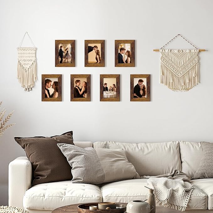 PETAFLOP 5x7 Frame Rustic Picture Frames Fits 5 by 7 Inch Photo Wall Tabletop Display, 7 Pack