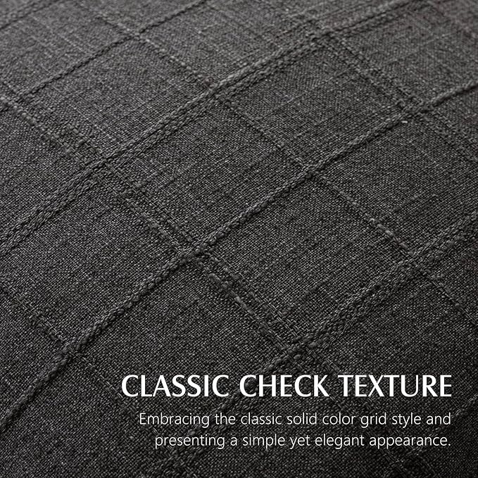 Foindtower Set of 2 Decorative Linen Check Throw Pillow Covers Neutral Farmhouse Lumbar Cushion Covers Modern Boho Home Decor for Sofa Chair Couch Bedroom Living Room,12×24 Inch,Charcoal